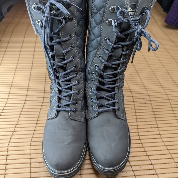 Polar Womens Lace Up Faux Fur lined and trim Mid Calf Waterproof Grey Winter Boo - Picture 3 of 9